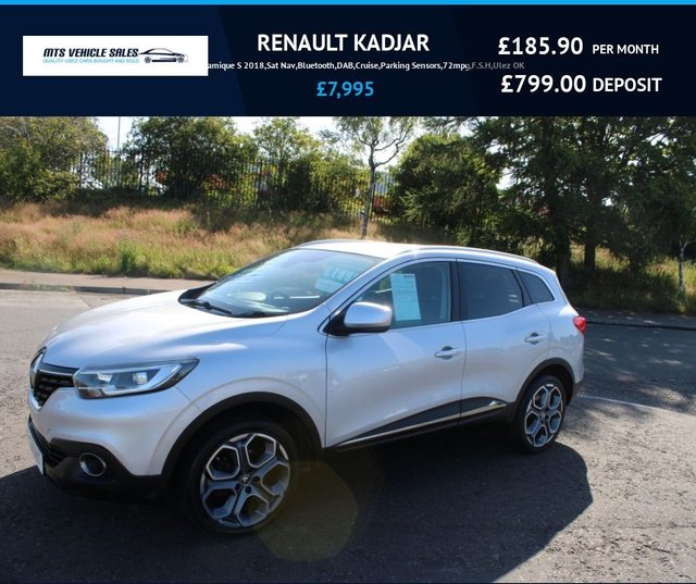 2018 RENAULT KADJAR 2018 1.5 dCi Dynamique S 2018,Sat Nav,Bluetooth,DAB,Cruise,Parking Sensors,72mpg,F.S.H,Ulez OK