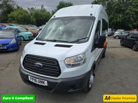USED 2016 16 FORD TRANSIT 2.2 TDCi 17-seat minibus in white, 91,000 miles, ULEZ Euro 6, 6-speed manual, Bluetooth, cruise control, 17 Seater (16+1) and more Final price + VAT @ 20%! With a MOT valid until April 2026, this 2016 Ford Transit TDCi 460 is ready to hit the road. This van is the 2.2 TDCi 460 HDT L4 H3 4dr derivative, equipped with 18 seats and a 2.2L diesel engine. It meets Euro 6 emission standards. For your peace of mind, a 3-month warranty is included. The van also features 18 Seats and a Electronic Stability Programme (ESP) and a Ford Audio System with SYNC (ICE Pack 4). Bluetooth connectivity is included, along with Electronic Dynamic Cornering Control and E