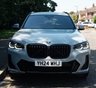 USED 2024 24 BMW X3 2.0 20i MHT M Sport SUV 5dr Petrol Hybrid Auto xDrive Euro 6 (s/s) (184 ps) With only one previous owner, this 2024 BMW X3 20i M Sport is a great find. Boasting a Euro 6 compliant 2.0L petrol hybrid engine and four-wheel drive, this M Sport trim vehicle combines efficiency with dynamic performance. It also features the M Sport Pro Pack, enhancing its sporty appeal. The inclusion of the Comfort Pack offers keyless entry and a heated steering wheel for added convenience. The Technology Package, complete with a head-up display, ensures a modern driving experience.  The lar