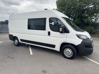 USED 2020 20 PEUGEOT BOXER 2.0 BlueHDi 335 Built for Business Professional Crew Van 5dr Diesel Manual L3 H2 Euro 6 (130 ps) We have just taken in this Peugeot Boxer features a reliable 2.0-litre BlueHDi diesel engine, producing around 130 PS (approx. 128 bhp) with healthy torque delivery&mdash;though exact torque figures aren&rsquo;t listed, similar variants around 258 lb-ft (&asymp; 350 Nm) are typical. Fuel economy is rated at roughly 45.6 mpg combined, with urban at ~42.2 mpg and extra-urban around ~47.9 mpg. Cabin climate & tech: Manual air conditioning, a 5-inch colour touchscreen with DAB radio, Bluetooth, USB, and optional sat-