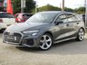 USED 2022 72 AUDI A3 1.5 TFSI 35 S line Sportback 5dr Petrol S Tronic Euro 6 (s/s) (150 ps) Finished DAYTONA GREY with contrasting BLACK LEATHER trim. This fantastic facelift model is dripping with tech and desirability. It combines a great interior with a refined driving experience. Features include Virtual Dash, Apple Play, Sat Nav, DAB radio, Rear Park Sensors, B/Tooth Cruise Control, Leather, 2 Keys, 18" Alloys and much more. Dealer Serviced at 19977 miles, 41539 miles and on arrival at 61688 miles.