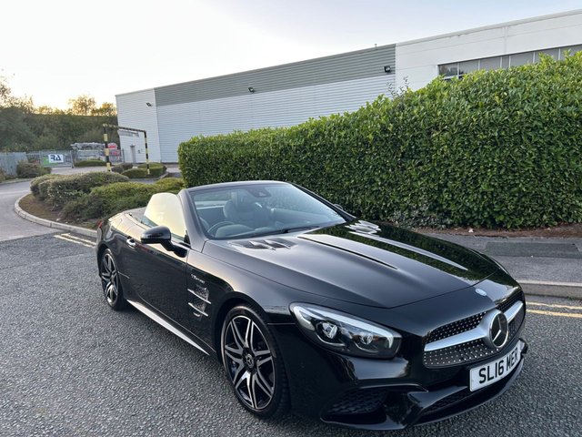 2016 16 Mercedes-Benz Sl 4.7 SL500 V8 AMG Line Roadster 2dr Petrol G-Tronic+ Euro 6 (s/s) (455 ps)-Factory Extras Worth &pound;6,855-Rare Facelift Car-Finished In Obsidian Black Metallic-Anthracite Black Leather Upholstery-Smartphone Intergration Package-Apple Car Play-Rear View Camera-Active Parking Assist-Analogue Clock-Automatic Dimming Inside Rear View Mirror & Outside Mirrors-Climatised Front Seats-Airscarf-Ambient Lighting Function ( Roof )-9 Speed Automatic Transmission-Sports Suspension-Dab Digital Radio-Satnav-Bluetooth-Mfsw-Dual Climate Control-Cruise Control-Automatic High Beam Control-Dynamic Led Headlights-19 Inch Amg Spoke Alloy Wheels-Harman Kardon Sound-Amg Styling ( Front Spoiler & Side Skirts )-Magic Vision Control-Ambient Lighting-Keyless Go-Amg Exterior Night Package-Illuminated Door Sills-Switchable Exhaust System-Higher Power Braking System-Fantastic Opportunity To Buy a Wonderful Specified Facelift Sl500 4.7 V8. 
