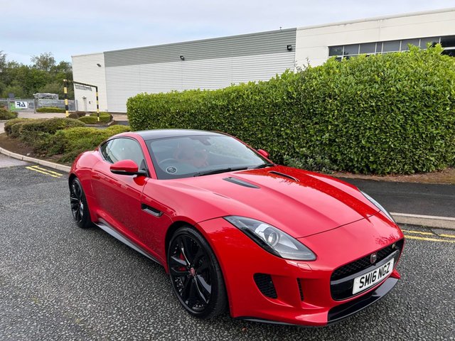 2016 16 Jaguar F-Type 3.0 V6 S Coupe 2dr Petrol Auto Euro 6 (s/s) (380 ps)-Factory Extras Worth £8,340-Magnificent Example Finished In Rare Caldera Red-Premium Leather Upholstery In Red Including Seat Belts-Performance Seats-Fixed Glass Panoramic Roof-Reverse Camera-20 Inch Gloss Black Alloy Wheels-Heated Electric Seats-Climate Control-Cruise Control-Mfsw-Dab Radio-Bluetooth-Satnav-Only 2 Owners From New-Last Keeper Since October 2022-One Off Specification-Be Quick With This One. 