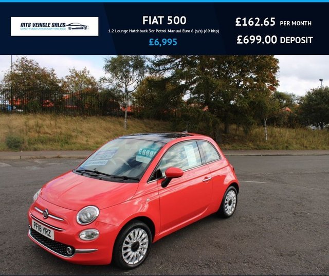 2018 FIAT 500 2018 1.2 Lounge 2018,Glass roof,Bluetooth,DAB,Cruise,Parking Sensors,F.S.H,Ulez Compliant