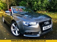 USED 2016 16 AUDI A5 CABRIOLET 2.0 TFSI SE Convertible 2dr Petrol S Tronic quattro Euro 6 (s/s) (230 ps)QUATTRO-4X4-FULL RED LEATHER SPORTS SEATS//FRONT AND REAR PARK ASSIST//LADY OWNER SINCE 2021 WITH EXCELLENT SERVICE HISTORY//BLUETOOTH//DAD//NEW MOT AND FRONT TYRES S-TRONIC QUATTRO Euro 6 (s/s) (230 ps)QUATTRO-4X4-FULL RED LEATHER SPORTS HEATED SEATS//FRONT AND REAR PARK ASSIST//SAT-NAV//LADY OWNER SINCE 2021 WITH EXCELLENT SERVICE HISTORY//BLUETOOTH//DAD