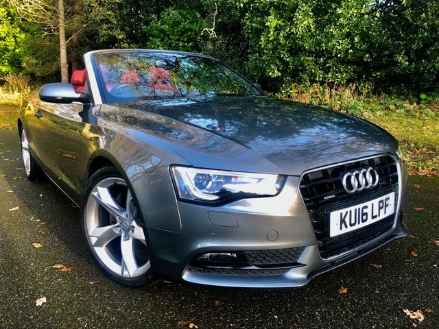 2016 16 Audi A5 Cabriolet 2.0 TFSI SE Convertible 2dr Petrol S Tronic quattro Euro 6 (s/s) (230 ps)QUATTRO-4X4-FULL RED LEATHER SPORTS SEATS//FRONT AND REAR PARK ASSIST//LADY OWNER SINCE 2021 WITH EXCELLENT SERVICE HISTORY//BLUETOOTH//DAD//NEW MOT AND FRONT TYRES