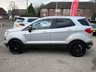 USED 2017 67 FORD ECOSPORT 1.0T EcoBoost Titanium SUV 5dr Petrol Manual 2WD Euro 5 (s/s) (125 ps) Finished in MOONSTONE SILVER with contrasting HEATED PART LEATHER trim. This Ford EcoSport has it all, because it has room for four adults and is fun to drive for a high-riding car. To conclude it is a small, high-riding SUV with agile handling, making it a pleasure to drive. Features include, PART Heated Leather Seats, DAB Radio, B/Tooth, Front Fogs, Tinted windows, 17" Black Alloys, Park Sensors 2 Keys and much more. Serviced at 39961 miles and on arrival at 78591 miles.