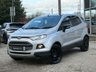 USED 2017 67 FORD ECOSPORT 1.0T EcoBoost Titanium SUV 5dr Petrol Manual 2WD Euro 5 (s/s) (125 ps) Finished in MOONSTONE SILVER with contrasting HEATED PART LEATHER trim. This Ford EcoSport has it all, because it has room for four adults and is fun to drive for a high-riding car. To conclude it is a small, high-riding SUV with agile handling, making it a pleasure to drive. Features include, PART Heated Leather Seats, DAB Radio, B/Tooth, Front Fogs, Tinted windows, 17" Black Alloys, Park Sensors 2 Keys and much more. Serviced at 39961 miles and on arrival at 78591 miles.