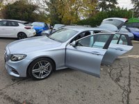 USED 2018 67 MERCEDES-BENZ E-CLASS Silver 2.0 E220d AMG Line Estate, 56,300 miles, 2 owners, Euro 6 ULEZ, Automatic, Bluetooth, Heated Half leather, Sat Nav, Cruise Control, FSH. This 2018 Mercedes Benz E Class E220d AMG Line presents an exceptional opportunity with its remarkably low mileage of just 56,300 miles for its age. This Euro 6 compliant model boasts a powerful yet efficient 2.0 litre diesel engine, delivering an impressive 0-60mph acceleration in only 7.7 seconds. The AMG Line trim ensures a sporty aesthetic and enhanced driving experience, complemented by a generously sized boot, offering practicality for all your needs.  The performance figures for this E Cl