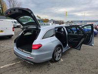 USED 2018 67 MERCEDES-BENZ E-CLASS Silver 2.0 E220d AMG Line Estate, 56,300 miles, 2 owners, Euro 6 ULEZ, Automatic, Bluetooth, Heated Half leather, Sat Nav, Cruise Control, FSH. This 2018 Mercedes Benz E Class E220d AMG Line presents an exceptional opportunity with its remarkably low mileage of just 56,300 miles for its age. This Euro 6 compliant model boasts a powerful yet efficient 2.0 litre diesel engine, delivering an impressive 0-60mph acceleration in only 7.7 seconds. The AMG Line trim ensures a sporty aesthetic and enhanced driving experience, complemented by a generously sized boot, offering practicality for all your needs.  The performance figures for this E Cl