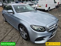 USED 2018 67 MERCEDES-BENZ E-CLASS Silver 2.0 E220d AMG Line Estate, 56,300 miles, 2 owners, Euro 6 ULEZ, Automatic, Bluetooth, Heated Half leather, Sat Nav, Cruise Control, FSH. This 2018 Mercedes Benz E Class E220d AMG Line presents an exceptional opportunity with its remarkably low mileage of just 56,300 miles for its age. This Euro 6 compliant model boasts a powerful yet efficient 2.0 litre diesel engine, delivering an impressive 0-60mph acceleration in only 7.7 seconds. The AMG Line trim ensures a sporty aesthetic and enhanced driving experience, complemented by a generously sized boot, offering practicality for all your needs.  The performance figures for this E Cl