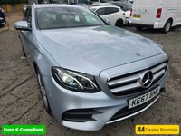 USED 2018 67 MERCEDES-BENZ E-CLASS Silver 2.0 E220d AMG Line Estate, 56,300 miles, 2 owners, Euro 6 ULEZ, Automatic, Bluetooth, Heated Half leather, Sat Nav, Cruise Control, FSH. This 2018 Mercedes Benz E Class E220d AMG Line presents an exceptional opportunity with its remarkably low mileage of just 56,300 miles for its age. This Euro 6 compliant model boasts a powerful yet efficient 2.0 litre diesel engine, delivering an impressive 0-60mph acceleration in only 7.7 seconds. The AMG Line trim ensures a sporty aesthetic and enhanced driving experience, complemented by a generously sized boot, offering practicality for all your needs.  The performance figures for this E Cl