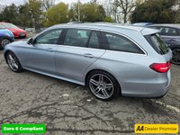 USED 2018 67 MERCEDES-BENZ E-CLASS Silver 2.0 E220d AMG Line Estate, 56,300 miles, 2 owners, Euro 6 ULEZ, Automatic, Bluetooth, Heated Half leather, Sat Nav, Cruise Control, FSH. This 2018 Mercedes Benz E Class E220d AMG Line presents an exceptional opportunity with its remarkably low mileage of just 56,300 miles for its age. This Euro 6 compliant model boasts a powerful yet efficient 2.0 litre diesel engine, delivering an impressive 0-60mph acceleration in only 7.7 seconds. The AMG Line trim ensures a sporty aesthetic and enhanced driving experience, complemented by a generously sized boot, offering practicality for all your needs.  The performance figures for this E Cl