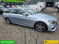 USED 2018 67 MERCEDES-BENZ E-CLASS Silver 2.0 E220d AMG Line Estate, 56,300 miles, 2 owners, Euro 6 ULEZ, Automatic, Bluetooth, Heated Half leather, Sat Nav, Cruise Control, FSH. This 2018 Mercedes Benz E Class E220d AMG Line presents an exceptional opportunity with its remarkably low mileage of just 56,300 miles for its age. This Euro 6 compliant model boasts a powerful yet efficient 2.0 litre diesel engine, delivering an impressive 0-60mph acceleration in only 7.7 seconds. The AMG Line trim ensures a sporty aesthetic and enhanced driving experience, complemented by a generously sized boot, offering practicality for all your needs.  The performance figures for this E Cl