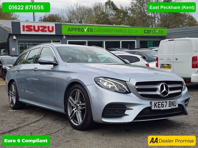 View our Mercedes-Benz E-Class Silver 2.0 E220d AMG Line Estate, 56,300 miles, 2 owners, Euro 6 ULEZ, Automatic, Bluetooth, Heated Half leather, Sat Nav, Cruise Control, FSH.
