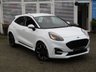 USED 2022 72 FORD PUMA 1.0T EcoBoost MHEV ST-Line X SUV 5dr Petrol Hybrid DCT Euro 6 (s/s) (125 ps) Finished in FROZEN WHITE METALLIC with PART LEATHER SPORTS Trim. This high specification Ford Puma certainly looks the part. It's got the raised up driving position, the eye-catching design, and a sort of miniature SUV shape. Features include Sat Nav, DAB Radio, B/Tooth, Apple Play, Virtual Dash B and O speakers and great Low Mileage.  Just Serviced at 14973 miles.