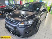 USED 2010 60 FORD FOCUS 2.5 RS500, 22,000 miles, #462/500, 1 owner, full history, ULEZ Euro 5, 6-Speed, Sat Nav, Touchscreen, Alloys, Bluetooth, Immaculate Condition. Approved Cars and Finance are proud to present this stunning and incredibly rare Ford Focus 2.5 RS500 Hatchback, number 462 of only 500 ever produced. Finished in sleek black and showing just 22,000 miles, this collector-grade example offers a powerful 345 bhp Euro 5 ULEZ-compliant petrol engine paired with a precise 6-speed manual gearbox, delivering an exhilarating and engaging driving experience every time you get behind the wheel. With just one owner from new and a full service history, this