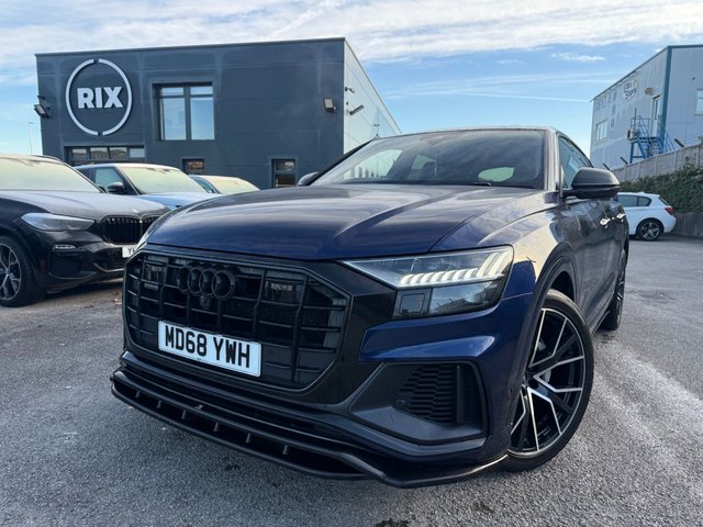 2018 68 Audi Q8 3.0 TDI V6 50 Vorsprung SUV 5dr Diesel Tiptronic quattro Euro 6 (s/s) (286 ps) 360 CAMERA-HEAD UP DISPLAY-REVERSE CAMERA-CROSS TRAFFIC ASSIST FRONT-PRE SENSE REAR-LANE CHANGING WARNING-ADAPTIVE CRUISE ASSIST-PARKING SYSTEM PLUS WITH 360 DISPLAY-BANG AND OLUFSEN SOUND SYSTEM-TITANIUM BLACK STYLING PACKAGE-HD MATRIX LED HEADLIGHTS-EXTENDED LEATHER PACKAGE-ALCANTARA HEADLINER IN BLACK-POLISHED OAK WITH GREY FINISH-MULTI COLOURED LED INTERIOR LIGHTING PACKAGE-PRIVACY GLASS-PANORAMIC GLASS SUNROOF-ADAPTIVE AIR SPORT SUSPENSION-HEATED FRONT AND REAR SEATS-FRONT SEATS ELECTRICALLY ADJUSTABLE WITH MEMORY-AUDI VIRTUAL COCKPIT-AUDI PHONE BOX WITH WIRELESS CHARGING