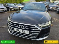 USED 2021 21 AUDI A8 3.0 TDI V6 S line, 50,400 miles, ULEZ Euro 6, Automatic, Leather, Virtual Cockpit, Sat Nav, Rear Camera, 19' Alloys, Full Service History & much more The Audi A8 TDI V6 S line is a 2021 model, boasting a powerful 3.0L Diesel Engine and Four Wheel Drive drivetrain, making it a capable and confident performer on the road. This S line variant is equipped with a range of premium features, including the Audi Phone Box with Wireless Charging, allowing you to keep your devices powered up on the go. The Advanced Key system provides the convenience of keyless entry, while the Comfort Contour Seats, complete with memory function, ensure a tailored driv