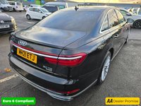 USED 2021 21 AUDI A8 3.0 TDI V6 S line, 50,400 miles, ULEZ Euro 6, Automatic, Leather, Virtual Cockpit, Sat Nav, Rear Camera, 19' Alloys, Full Service History & much more The Audi A8 TDI V6 S line is a 2021 model, boasting a powerful 3.0L Diesel Engine and Four Wheel Drive drivetrain, making it a capable and confident performer on the road. This S line variant is equipped with a range of premium features, including the Audi Phone Box with Wireless Charging, allowing you to keep your devices powered up on the go. The Advanced Key system provides the convenience of keyless entry, while the Comfort Contour Seats, complete with memory function, ensure a tailored driv