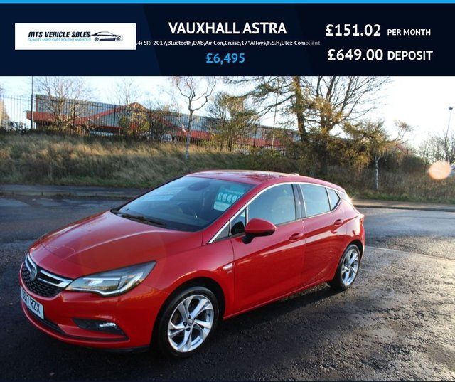 2017 VAUXHALL ASTRA 2017 1.4i SRi 2017,Bluetooth,DAB,Air Con,Cruise,17*Alloys,F.S.H,Ulez Compliant