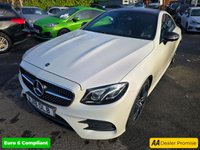 USED 2018 18 MERCEDES-BENZ E-CLASS Mercedes E300 AMG Line Premium Plus Coupe, 69,900 miles, Automatic, Leather, Sat Nav, Reverse Camera, Heated Seats, 19in Alloys, ULEZ compliant. This 2018 Mercedes Benz E Class E300 AMG Line (Premium Plus) boasts a remarkable history with only two previous owners, boasts a full dealership service history, with its last service completed on 3rd January 2025 at 61,807 miles offering a unique opportunity to acquire a well cared for example.  This sophisticated saloon features a powerful yet efficient 2.0 litre petrol engine, meeting Euro 6 emissions standards.  The AMG Line trim enhances its sporty appeal, complemented by the desirable Nigh