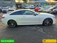 USED 2018 18 MERCEDES-BENZ E-CLASS Mercedes E300 AMG Line Premium Plus Coupe, 69,900 miles, Automatic, Leather, Sat Nav, Reverse Camera, Heated Seats, 19in Alloys, ULEZ compliant. This 2018 Mercedes Benz E Class E300 AMG Line (Premium Plus) boasts a remarkable history with only two previous owners, boasts a full dealership service history, with its last service completed on 3rd January 2025 at 61,807 miles offering a unique opportunity to acquire a well cared for example.  This sophisticated saloon features a powerful yet efficient 2.0 litre petrol engine, meeting Euro 6 emissions standards.  The AMG Line trim enhances its sporty appeal, complemented by the desirable Nigh