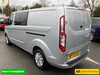 USED 2022 72 FORD TRANSIT CUSTOM Ford Transit Custom 2.0 320 EcoBlue Limited Crew Van, 57,000 miles, Euro 6, 6 Seater, 16' Alloys, A/C, F&R sensors. Final price plus VAT @ 20%! This 2022 Ford Transit Custom Limited is a standout example, having had only one owner since new. Powered by a 2.0L Diesel engine and meeting Euro 6 emission standards, this van offers a practical and efficient driving experience. It comfortably seats six people and comes with a 3 month warranty for your peace of mind. The MOT is valid until December 2026, ensuring its roadworthiness for years to come. Notable features include automatic headlights with a follow me home function, front and rear p