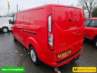 USED 2022 72 FORD TRANSIT CUSTOM Red 2.0 EcoBlue Limited Euro 6 panel, 49,600 miles, ULEZ compliant, Automatic, Sat Nav, A/C, F&R Sensors + Camera, Alloys Final price plus VAT @ 20%! This 2022 Ford Transit Custom 320 Limited van boasts a full service history, with its last service completed at 47,808 miles on 14 November 2025, and has had only one owner from new. This Euro 6 compliant 2.0 litre EcoBlue diesel automatic L2 H1 model comes with a 3 month warranty and a 12 month MOT provided on purchase. It features a wealth of notable equipment including a fixed rear view camera with front and rear parking assistance, trailer tow attachments with a towbar, and the ICE Feature P