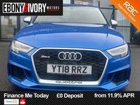 USED 2018 18 AUDI RS3 2.5 TFSI Sportback 5dr Petrol S Tronic quattro Euro 6 (s/s) (400 ps) FULL SERVICE HISTORY + 2 OWNERS + ARA BLUE METALLIC + FRESH SERVICE + FRESH MOT + FULL HEALTH CHECK