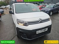 USED 2020 70 CITROEN BERLINGO White 1.5 BlueHDi Euro 6 panel van, 83,121 miles, ULEZ compliant, 5-Speed manual, Bluetooth, DAB Radio and much more! Final price plus VAT @ 20%! This 2020 Citroen Berlingo is a superb example, having had only one owner since new. This practical 5 door MPV, a 1.5 BlueHDi 650 X M SWB Euro 6 model, is powered by an efficient 1.5 litre diesel engine and boasts a Euro 6 emission class. For your peace of mind, the MOT is valid until September 2026 and it comes with a 3 month warranty. Notable features include height adjustable halogen headlights with automatic activation, and a DAB digital radio complete with Bluetooth handsfree connectivity a