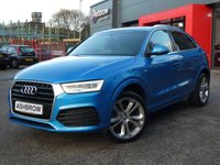USED 2016 66 AUDI Q3 2.0 TDI S line Plus 5d S Tronic quattro 150 S/S GOOD SERVICE HISTORY, CAMBELT CHANGED, SAT NAV, LEATHER ALCANTARA, PARKING SYSTEM FRONT & REAR, CRUISE CONTROL, POWER FOLDING MIRRORS, DAB RADIO, BLUETOOTH, ELECTRIC TAILGATE, DRIVE SELECT, AUTOMATIC GEARBOX, QUATTRO 4 WHEEL DRIVE, 19 INCH ALLOYS, LED LIGHTS, ROOF RAILS, PRIVACY GLASS, SPORT SEATS WITH ELECTRIC LUMBAR SUPPORT, LEATHER MULTIFUNCTION TIPTRONIC STEERING WHEEL, AUTO LIGHTS & WIPERS, AUTO DIMMING REAR VIEW, AMI, CLIMATE CONTROL, SD CARD READERS, CD PLAYER, ISO FIX, SPACE SAVER SPARE