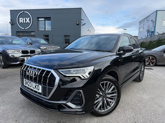 2023 AUDI Q3 2.0 TFSI 40 S line SUV 5dr Petrol S Tronic quattro Euro 6-1 OWNER FROM NEW FINISHED IN MYHTOS BLACK WITH BLACK HLAF LEATHER-SONOS SPEAKERS-HEATED SEATS-CAR PLAY-BLUETOOTH-CRUISE CONTROL-SATNAV-REVERSE CAMERA-DAB RADIO-ELECTRIC FOLDING MIRRORS-DUAL ZONE CLIMATE CONTROL