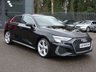 USED 2022 72 AUDI A3 Sportback 1.0 TFSI 30 S line 5d S Tronic 110 S/S SAT NAV, VIRTUAL COCKPIT (DIGITAL DASH), FULL BLACK LEATHER UPHOLSTERY, WIRELESS APPLE CARPLAY / ANDROID AUTO, REAR PARKING SENSORS, DAB RADIO, BLUETOOTH PHONE & MUSIC, 2x USB C PORTS, PRIVACY GLASS, S TRONIC AUTOMATIC, LED LIGHTS WITH DAYTIME RUNNING LIGHTS, 18 INCH ALLOYS, ELECTRIC FOLDING MIRRORS, CRUISE CONTROL & SPEED LIMITER, RAIN & LIGHT SENSORS, KEYLESS START, VOICE CONTROL, DRIVE SELECT, CLIMATE CONTROL, LANE DEPARTURE WARNING, 1 OWNER, SERVICE HISTORY