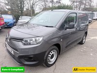 USED 2022 22 TOYOTA PROACE CITY Grey 1.5 BlueHDi Euro 6 panel van, 47,900 miles, ULEZ compliant, 6-Speed manual, 5in Touchscreen, Bluetooth, DAB, Air Conditioning. Plus VAT @ 20%! This 2022 Toyota PROACE CITY Active Short Panel Van SWB Euro 6 (s/s) 5dr boasts a single owner and a recent service in March 2024 at 24,580 miles, ensuring excellent provenance.  Powered by an efficient 1.5L BlueHDi diesel engine, this Euro 6 compliant van offers a compelling fuel economy of 51 mpg and benefits from low CO2 emissions.  The Active trim level includes practical features such as automatic headlights, manual air conditioning for a comfortable cabin, and Bluetooth connectivity for se
