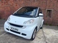 USED 2011 11 SMART FORTWO 1.0 MHD PASSION NAV SOFT TOUCH AUTOMATIC COUPE 2 DOOR *AUTOMATIC*ONLY &pound;20 ROAD TAX*GLASS PANORAMIC ROOF*SAT NAV*AIR CON*ALLOY WHEELS*THE CAR HAS HAD 8 SERVICES AND COMES WITH BRAND NEW MOT AND SERVICE*