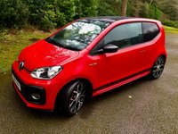USED 2019 19 VOLKSWAGEN UP! 1.0 TSI up! GTI Hatchback 3dr Petrol Manual Euro 6 (s/s) (115 ps) ELDERLY GENTLEMAN LAST OWNED WITH ONLY 38,500 MILES AND FULL VW SPECIALIST SERVICE HISTORY//PANORAMIC GLASS ROOF//CRUISE CONTROL//BEATS MUSIC//REAR PARK ASSIST//ARM-REST//ELBOW PADS ON DOORS//HALIGEN HEADLAMPS//X4 NEW 205 TYRES//NEW CAMBELT AND NEW FRONT  BRAKE PADS AND DISCS 5,000 MILES AGO//STUNNING CONDTION INSIDE AND OUT Euro 6 (s/s) (115 ps) ELDERLY GENTLEMAN LAST OWNED WITH ONLY 38,500 MILES AND FULL VW SPECIALIST SERVICE HISTORY//PANORAMIC GLASS ROOF//CRUISE CONTROL//BEATS MUSIC//REAR PARK ASSIST//ARM-REST//ELBOW PADS ON DOORS//HALIGEN HEADLAMPS//X4 NEW 205 TYRES//NEW CAMBELT/// AND NEW FRONT  BRAKE PADS AND DISCS 5,000 MILES AGO//HEATED SEATS//STUNNING CONDTION INSIDE AND OUT