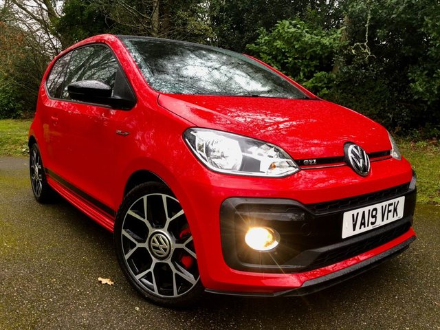 2019 19 Volkswagen Up! 1.0 TSI up! GTI Hatchback 3dr Petrol Manual Euro 6 (s/s) (115 ps) ELDERLY GENTLEMAN LAST OWNED WITH ONLY 38,500 MILES AND FULL VW SPECIALIST SERVICE HISTORY//PANORAMIC GLASS ROOF//CRUISE CONTROL//BEATS MUSIC//REAR PARK ASSIST//ARM-REST//ELBOW PADS ON DOORS//HALIGEN HEADLAMPS//X4 NEW 205 TYRES//NEW CAMBELT AND NEW FRONT  BRAKE PADS AND DISCS 5,000 MILES AGO//STUNNING CONDTION INSIDE AND OUT