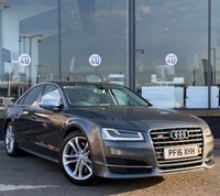USED 2016 16 AUDI S8 4.0 TFSI V8 Saloon 4dr Petrol Tiptronic quattro Euro 6 (s/s) (520 ps) THIS CAR COMES WITH 6 MONTHS WARRANTY , BREAKDOWN COVER & RECOVERY++  GREAT EXAMPLE OF AUTOMATIC SALOON CAR + NAVIGATION SYSTEM + BLUETOOTH + DAB RADIO + USB CONNECTION + FRONT AND REAR PARKING SENSORS + REVERSING CAMERA + FULL  LEATHER TRIM  + FRONT HEATED SEATS + FRONT MEMORY SEATS + CRUISE CONTROL + CLIMATE CONTROL + PRIVACY GLASS + 20 INCH ALLOY WHEELS + BOSE SOUND SYSTEM + AUTO START STOP + ELECTRIC PARKING BRAKE + ELECTRIC SEAT ADJUSTMENT + TRACTION CONTROL + DAY TIME RUNNING LIGHTS +