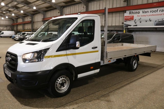 View our Ford Transit 2.0 350 EcoBlue Leader RWD 130 BHP L5 Extra LWB Dropside Lorry Euro 6 ULEZ Compliant
