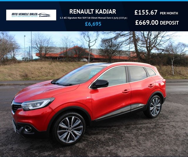 2016 RENAULT KADJAR 2016 1.5 dCi Signature 2016,Sat Nav,19*Alloys,DAB,Glass Roof,74mpg,£20 Tax,F.S.H