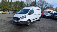 USED 2019 19 FORD TRANSIT CUSTOM L2 H2 LEADER 340 TDCI 130 PS LWB High Roof With Air Conditioning, Electric Windows, Racked Ready for work, Parking Sensors, Security Locks, Bulkhead in great condition . 1 Owner from New - 2 Keys - 6 Service Stamps in the book (Last Serviced @ 90,567 miles) . Presenting a superb example of a hard-working and well-maintained light commercial vehicle, this Ford Custom L2 H2 Leader 340 TDCI is ready to roll. Finished in a clean and professional white, this L2 H2 high roof variant offers the ideal combination of spacious cargo volume and urban-friendly dimensions.  Under the bonnet sits the reliable and punchy 130 PS Duratorq diesel engine, providing ample power for motorway miles and fully laden loads. This is a one-owner-from-new vehicle, which speaks volumes about its careful history. It comes complete with both original keys and a comprehensive service book stamped six times, with the most recent service completed at 90,567 miles, ensuring it is ready for the next chapter of its working life.  Step inside to find a practical and comfortable cabin equipped with air conditioning for year-round comfort and electric front windows for convenience. The interior also features a heavy-duty bulkhead, providing crucial protection for the driver and separation from the load area.  The van is immediately work-ready, with the cargo bay already professionally racked out to keep tools and equipment organised and secure. Manoeuvring and parking in tight spots is made significantly easier thanks to the inclusion of rear parking sensors. Added security is provided by fitted security locks, offering peace of mind when the van is left unattended.  This Ford Custom is presented in great condition throughout, reflecting its single-owner history and regular maintenance. It represents a fantastic opportunity for any tradesperson or business looking for a dependable, well-specced, and ready-to-go workhorse. 