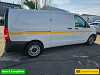 USED 2022 71 MERCEDES-BENZ VITO White 2.0 116 CDI Progressive Euro 6 panel van, 69,700 miles, ULEZ compliant, Automatic, Bluetooth, Mobile Repair Unit Reverse camera. Plus VAT @ 20%! This 2022 Mercedes Benz Vito 116 CDI Progressive with a Mobile reapir unit is a standout example, boasting a full service history with its last service completed on 25th April 2025 at 61158 miles, and it has had only one owner from new. This L3 XLWB model features a powerful 2.0 litre diesel engine delivering 161 bhp, meeting Euro 6 emission standards. For your peace of mind, it comes with a 3 month warranty and a 12 month MOT will be provided upon purchase, ensuring its roadworthiness.  With an