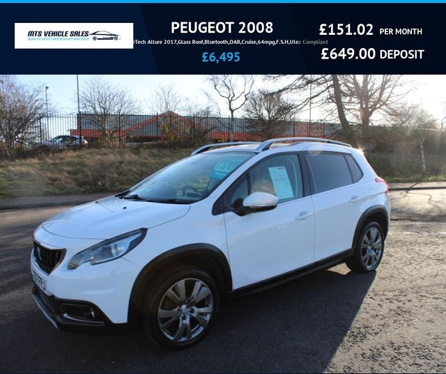 2017 PEUGEOT 2008 2017 1.2 PureTech Allure 2017,Glass Roof,Bluetooth,DAB,Cruise,64mpg,F.S.H,Ulez Compliant