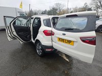 USED 2016 16 FORD ECOSPORT White 1.5 TDCi Titanium SUV, 59,859 miles, ULEZ compliant, Manual, 17in alloys, Half leather, Heated seats, Cruise Control, Air Conditioning. Boasting an exceptionally low mileage for its age, this 2016 Ford EcoSport TDCi Titanium presents a superb ownership proposition. With only two previous owners and a full service history, including a recent service at 58,626 miles on 11 September 2025, this vehicle has been meticulously maintained. It features a fuel efficient 1.5 litre diesel engine, meeting Euro 6 emissions standards, and comes with 12 months MOT for your peace of mind. Notable features include Electronic Automatic Temperature