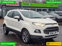 USED 2016 16 FORD ECOSPORT White 1.5 TDCi Titanium SUV, 59,859 miles, ULEZ compliant, Manual, 17in alloys, Half leather, Heated seats, Cruise Control, Air Conditioning. Boasting an exceptionally low mileage for its age, this 2016 Ford EcoSport TDCi Titanium presents a superb ownership proposition. With only two previous owners and a full service history, including a recent service at 58,626 miles on 11 September 2025, this vehicle has been meticulously maintained. It features a fuel efficient 1.5 litre diesel engine, meeting Euro 6 emissions standards, and comes with 12 months MOT for your peace of mind. Notable features include Electronic Automatic Temperature