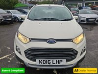 USED 2016 16 FORD ECOSPORT White 1.5 TDCi Titanium SUV, 59,859 miles, ULEZ compliant, Manual, 17in alloys, Half leather, Heated seats, Cruise Control, Air Conditioning. Boasting an exceptionally low mileage for its age, this 2016 Ford EcoSport TDCi Titanium presents a superb ownership proposition. With only two previous owners and a full service history, including a recent service at 58,626 miles on 11 September 2025, this vehicle has been meticulously maintained. It features a fuel efficient 1.5 litre diesel engine, meeting Euro 6 emissions standards, and comes with 12 months MOT for your peace of mind. Notable features include Electronic Automatic Temperature