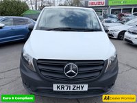USED 2022 71 MERCEDES-BENZ VITO White 2.0 116 CDI Progressive Euro 6 panel van, 63,200 miles, ULEZ Compliant, Automatic, Bluetooth, Cruise, DAB, Reverse camera. Plus VAT @ 20%! This 2022 Mercedes Benz Vito 116 CDI Progressive offers exceptional provenance, having had only one owner and boasting a full service history with its last service completed on 06 November 2025 at 52,796 miles. This L3 XLWB model is powered by a 2.0 litre Euro 6 diesel engine delivering 161 bhp, and comes equipped with a 3 month warranty and a 12 month MOT provided on purchase. Notable features include a reversing camera with parking assistance, automatic headlights via the Headlight Assistant,