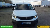 USED 2020 20 PEUGEOT PARTNER White 1.5 BlueHDi Euro 6 panel van, 44,000 miles, ULEZ compliant, 5-Speed manual, A/C, Bluetooth, Cruise, DAB, Rear sensors. No VAT! Boasting exceptionally low mileage for its age, this 2020 Peugeot Partner presents a superb opportunity for discerning buyers.  This one owner vehicle has covered just 44,000 miles and benefits from a full service history, with its last service completed on 2025-12-04 at 43,323 miles.  The Professional trim level, featuring the 1.5 BlueHDi 1000 engine, is a Euro 6 compliant diesel model.  For your peace of mind, it will be supplied with a 12 month MOT upon purchase.  This Peugeot Partner is equi