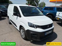 USED 2020 20 PEUGEOT PARTNER White 1.5 BlueHDi Euro 6 panel van, 44,000 miles, ULEZ compliant, 5-Speed manual, A/C, Bluetooth, Cruise, DAB, Rear sensors. Plus VAT @ 20%! Boasting exceptionally low mileage for its age, this 2020 Peugeot Partner presents a superb opportunity for discerning buyers.  This one owner vehicle has covered just 44,000 miles and benefits from a full service history, with its last service completed on 2025-12-04 at 43,323 miles.  The Professional trim level, featuring the 1.5 BlueHDi 1000 engine, is a Euro 6 compliant diesel model.  For your peace of mind, it will be supplied with a 12 month MOT upon purchase.  This Peugeot Partner is equi
